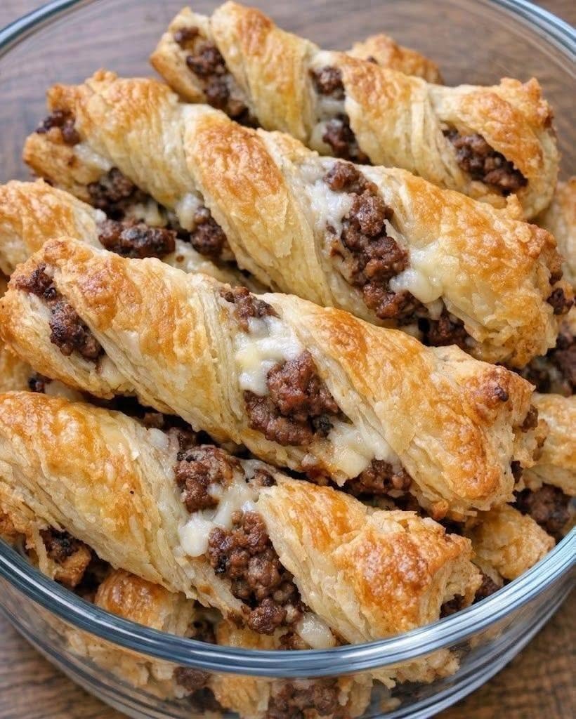 Cheesy Beef Puff Pastry Twists